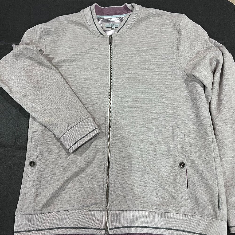TED BAKER size 5 light gray mens full zip cardigan mock neck